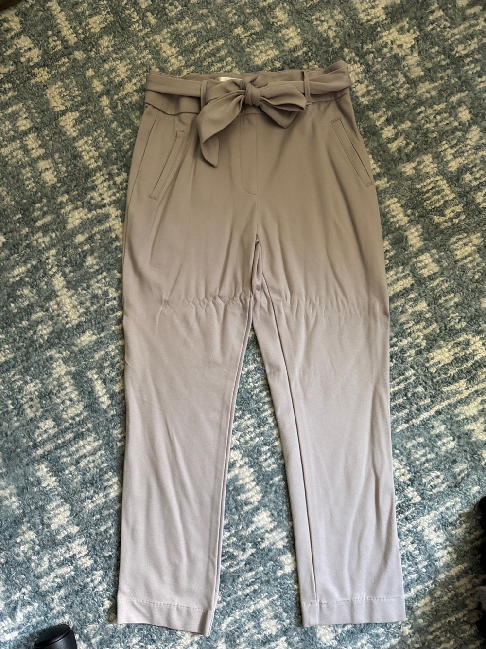 Jules & Leopold Taupe Paperbag Waist Ankle Pants with Bow